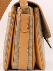 Macadam Pattern Logo Plate Shoulder Bag, Beige