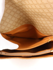 Macadam Pattern Logo Plate Shoulder Bag, Beige