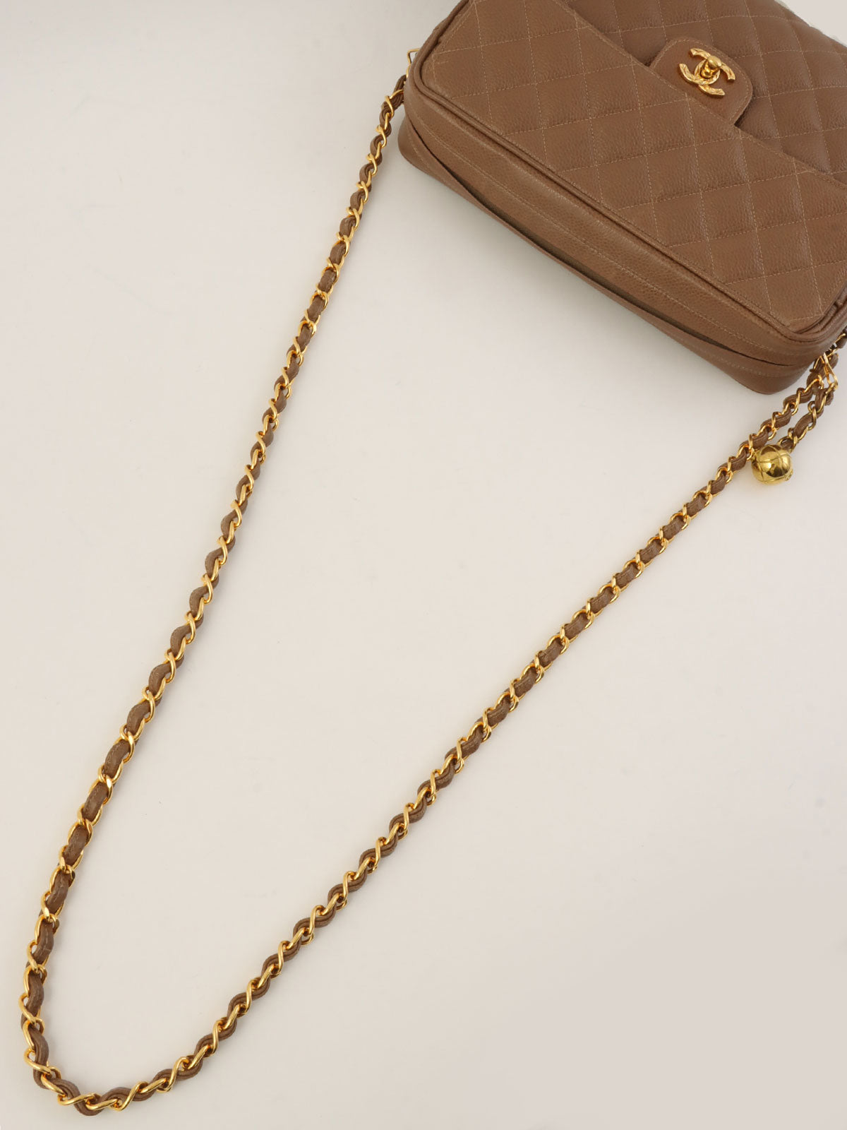 1995年頃 キャビアスキンCCターンロックチェーンショルダーバッグ ブラウン