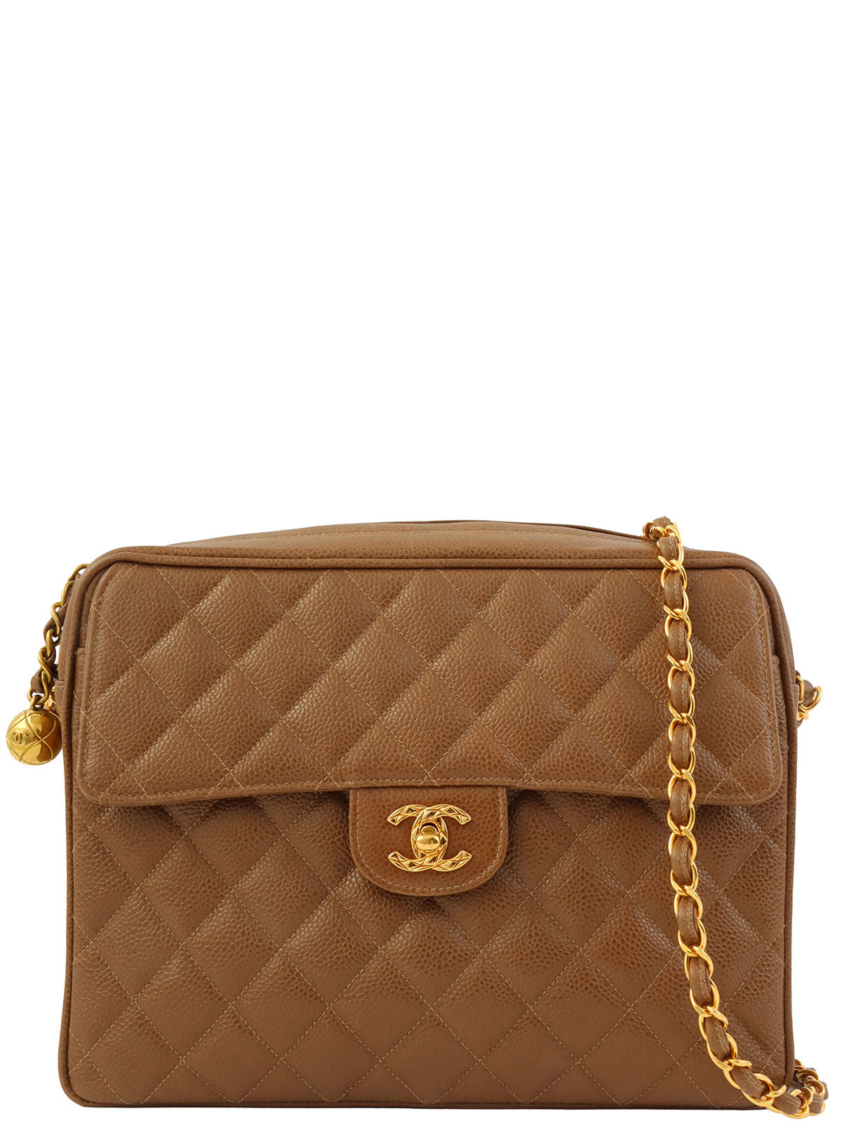 1995 Caviar Skin CC Turnlock Chain Shoulder Bag, Brown