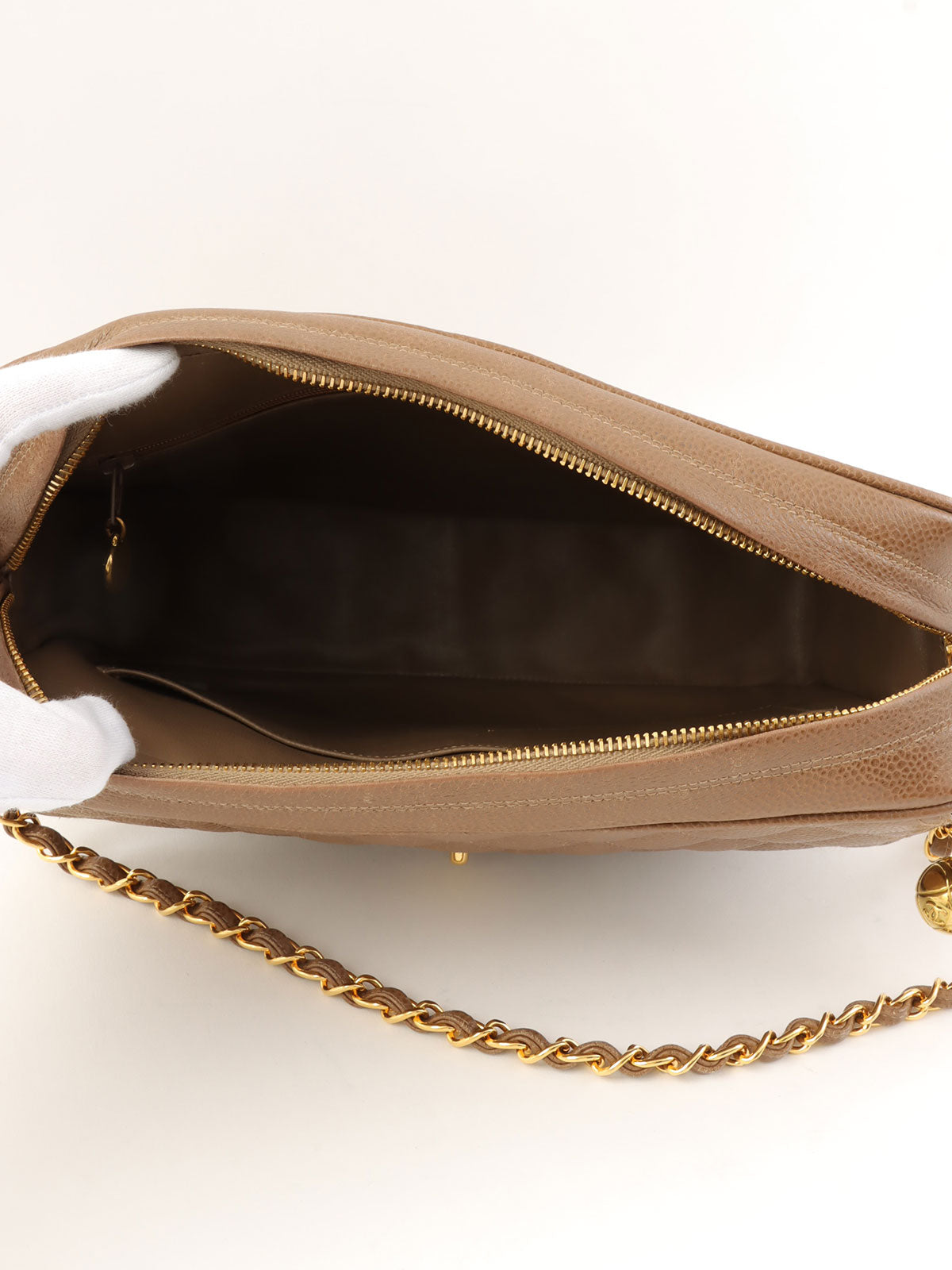 1995年頃製 キャビアスキンCCターンロックチェーンショルダーバッグ ブラウン