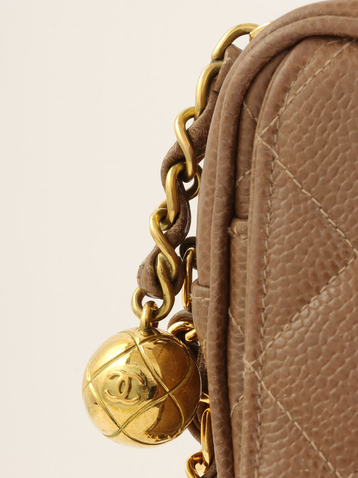 1995年頃 キャビアスキンCCターンロックチェーンショルダーバッグ ブラウン