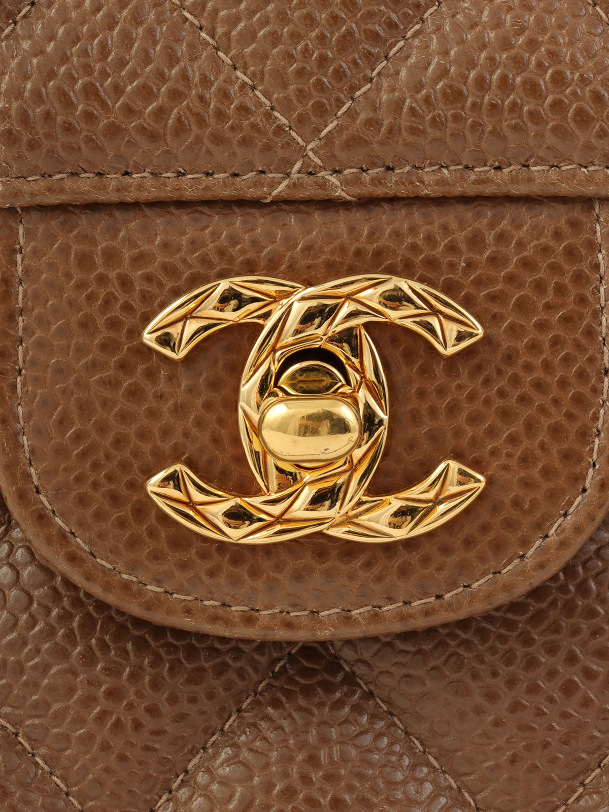 1995年頃 キャビアスキンCCターンロックチェーンショルダーバッグ ブラウン