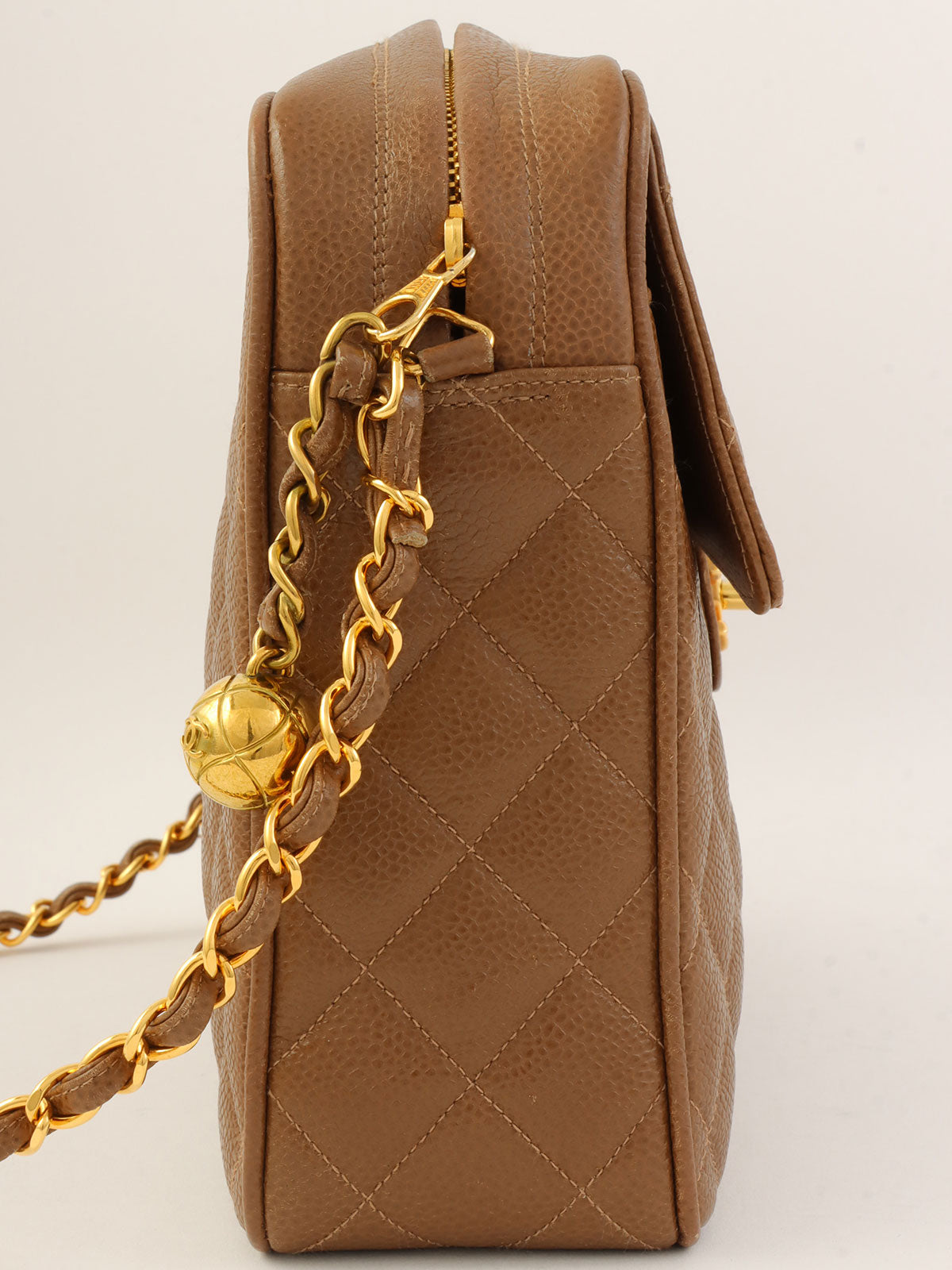 1995年頃製 キャビアスキンCCターンロックチェーンショルダーバッグ ブラウン