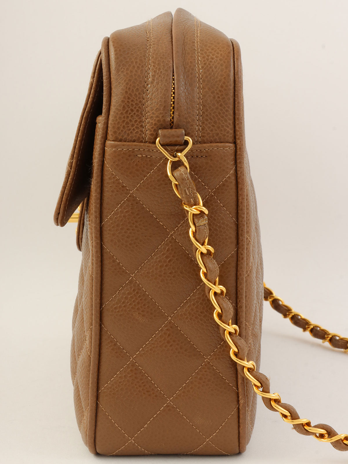 1995年頃製 キャビアスキンCCターンロックチェーンショルダーバッグ ブラウン