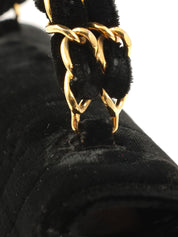 1995年頃製 ベルベットマドモアゼルステッチCCターンロックチェーンハンドバッグ ブラック