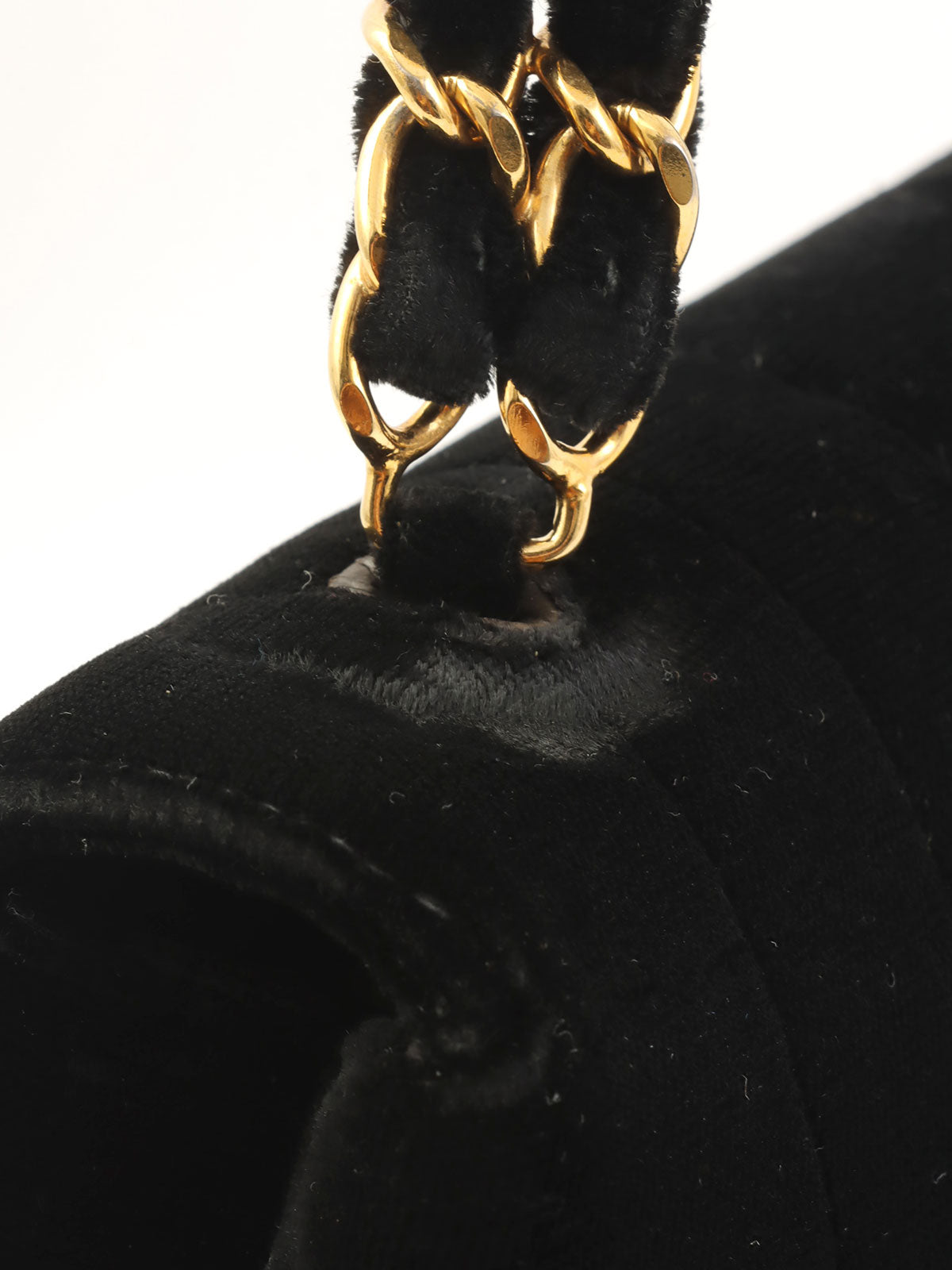 1995年頃製 ベルベットマドモアゼルステッチCCターンロックチェーンハンドバッグ ブラック