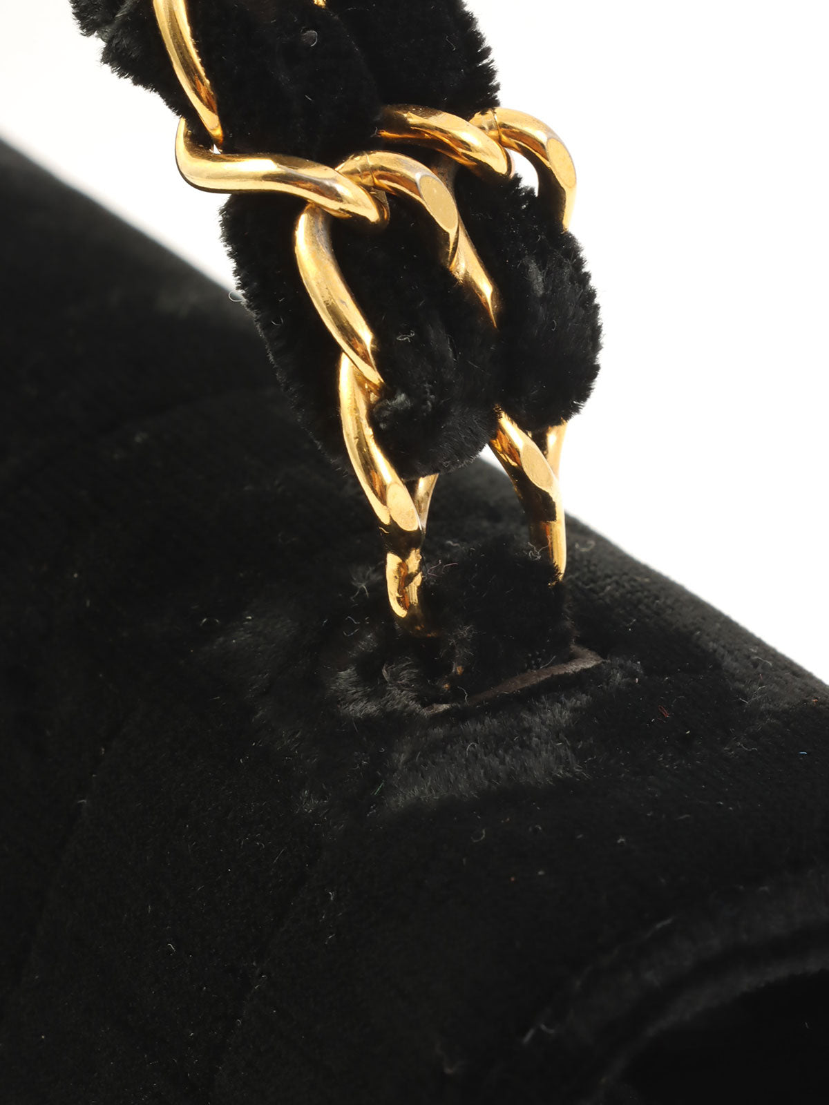 1995年頃製 ベルベットマドモアゼルステッチCCターンロックチェーンハンドバッグ ブラック