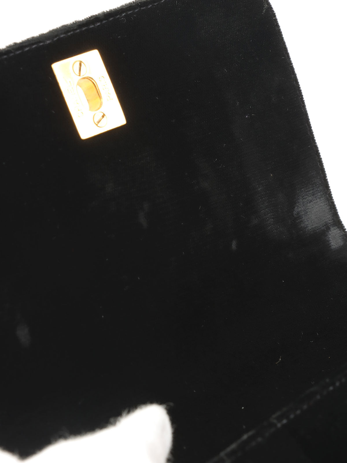 1995年頃製 ベルベットマドモアゼルステッチCCターンロックチェーンハンドバッグ ブラック