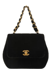 1995年頃製 ベルベットマドモアゼルステッチCCターンロックチェーンハンドバッグ ブラック