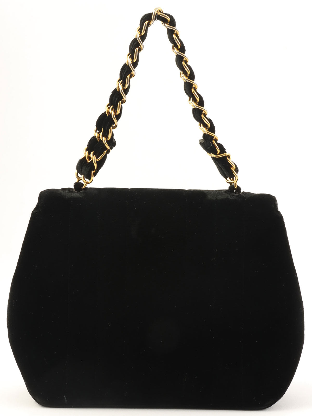 1995年頃製 ベルベットマドモアゼルステッチCCターンロックチェーンハンドバッグ ブラック