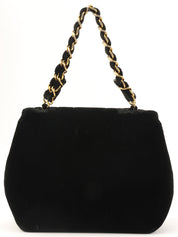 1995年頃製 ベルベットマドモアゼルステッチCCターンロックチェーンハンドバッグ ブラック