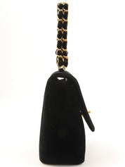 1995年頃製 ベルベットマドモアゼルステッチCCターンロックチェーンハンドバッグ ブラック