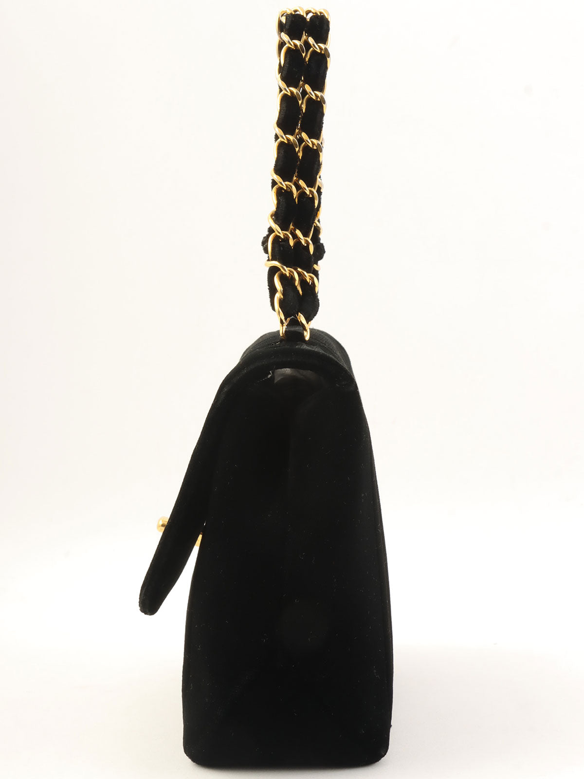 1995年頃製 ベルベットマドモアゼルステッチCCターンロックチェーンハンドバッグ ブラック