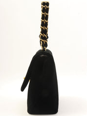 1995年頃製 ベルベットマドモアゼルステッチCCターンロックチェーンハンドバッグ ブラック