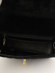 1995年頃製 ベルベットマドモアゼルステッチCCターンロックチェーンハンドバッグ ブラック