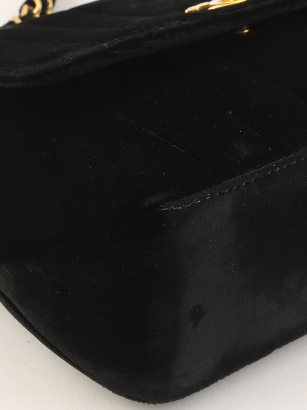 1995年頃製 ベルベットマドモアゼルステッチCCターンロックチェーンハンドバッグ ブラック