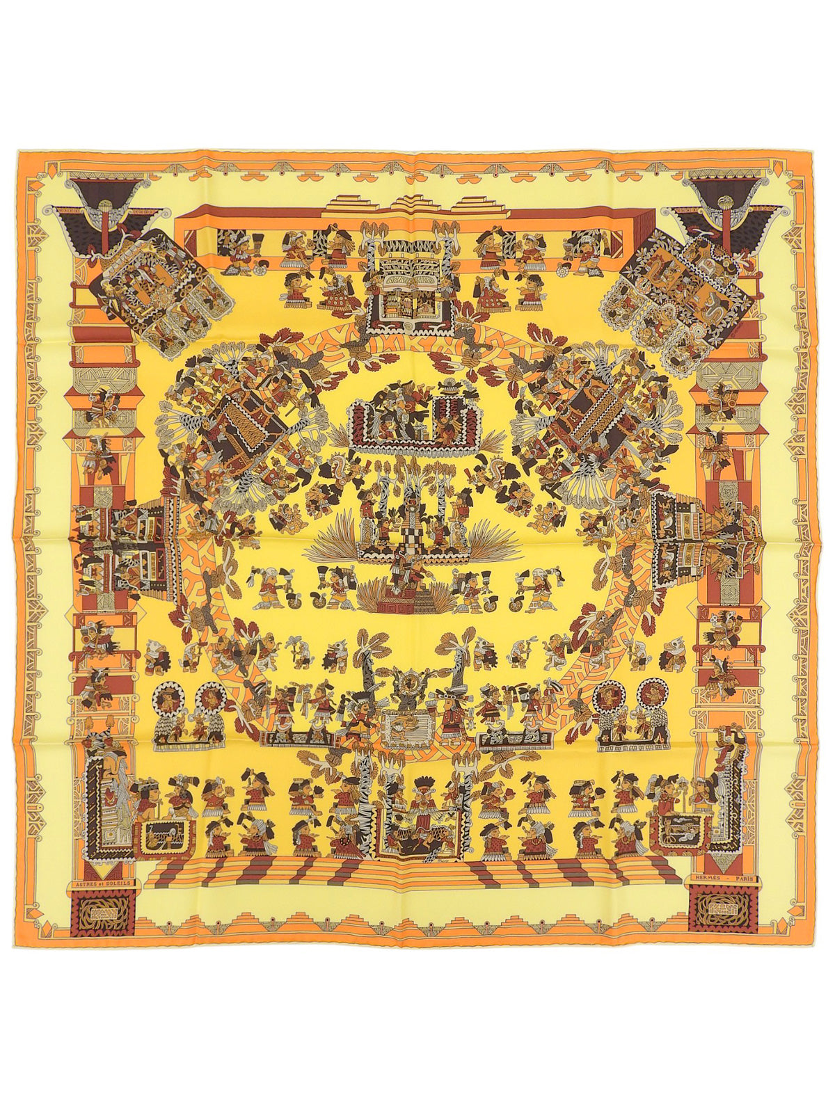 カレ90 Astres Et Soleilsパターンスカーフ イエロー/マルチ