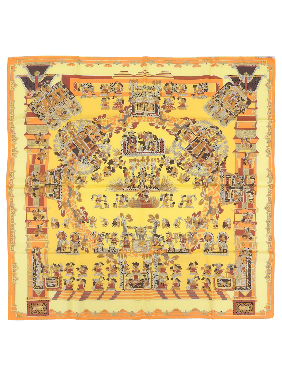 カレ90 Astres Et Soleilsパターンスカーフ イエロー/マルチ