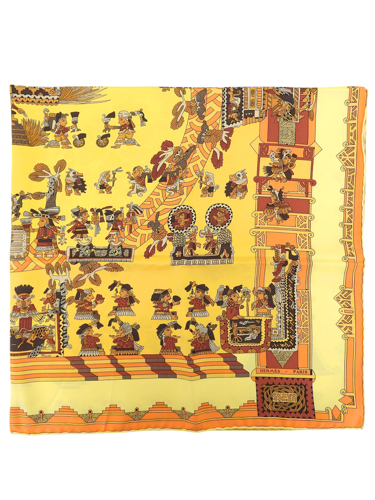 カレ90 Astres Et Soleilsパターンスカーフ イエロー/マルチ