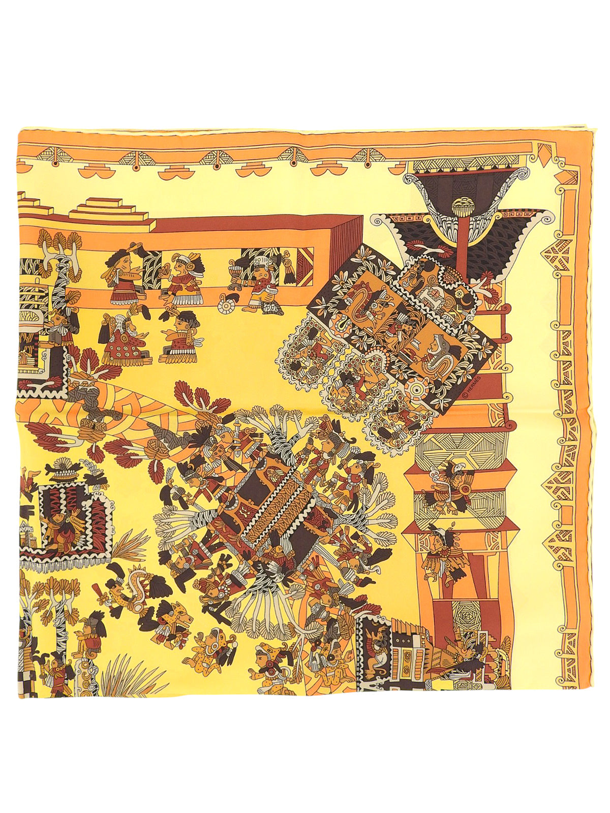 カレ90 Astres Et Soleilsパターンスカーフ イエロー/マルチ