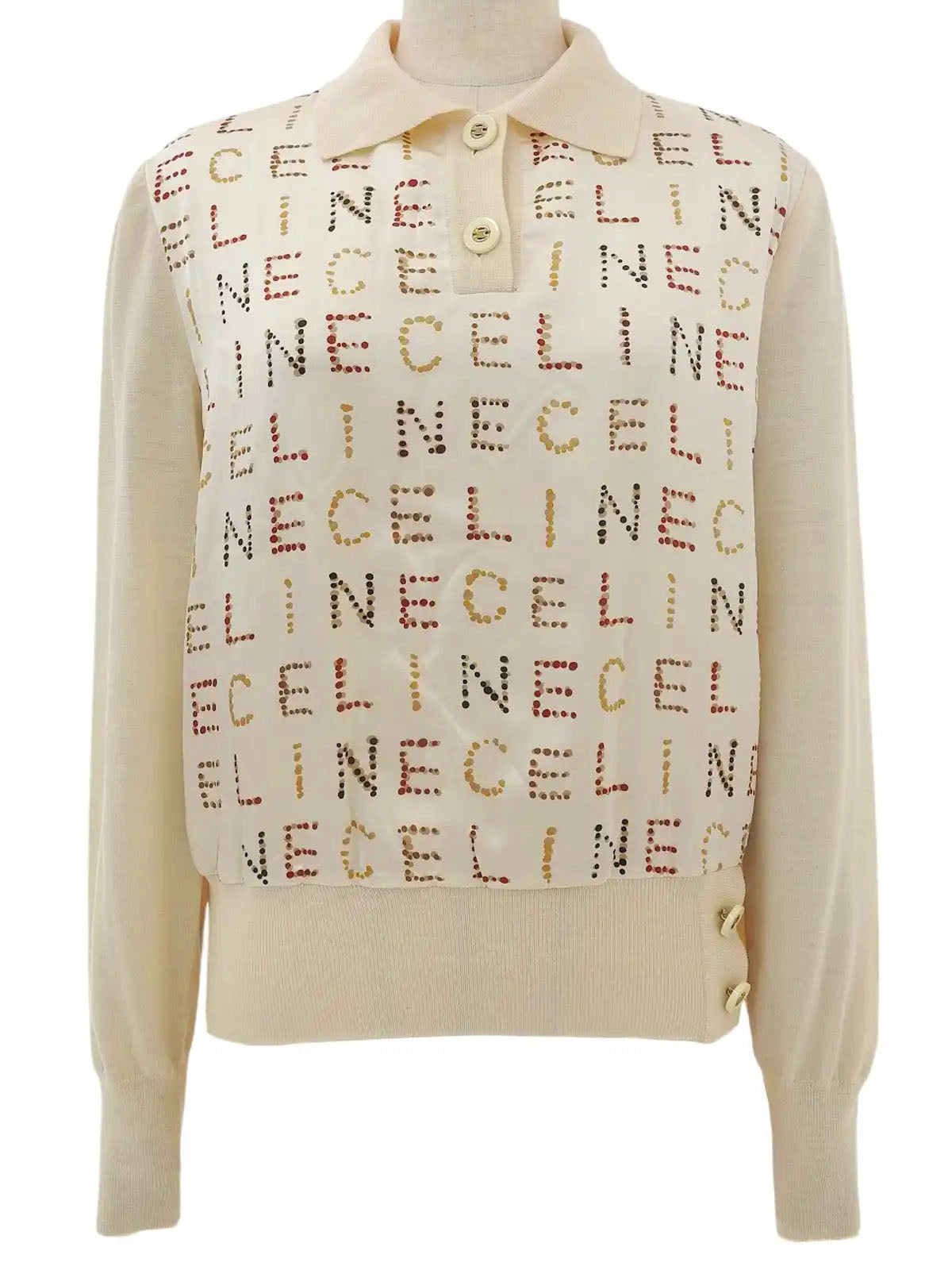 Wool and silk combination logo pattern long sleeve top in cream