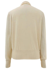 Wool and silk combination logo pattern long sleeve top in cream