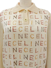 Wool and silk combination logo pattern long sleeve top in cream