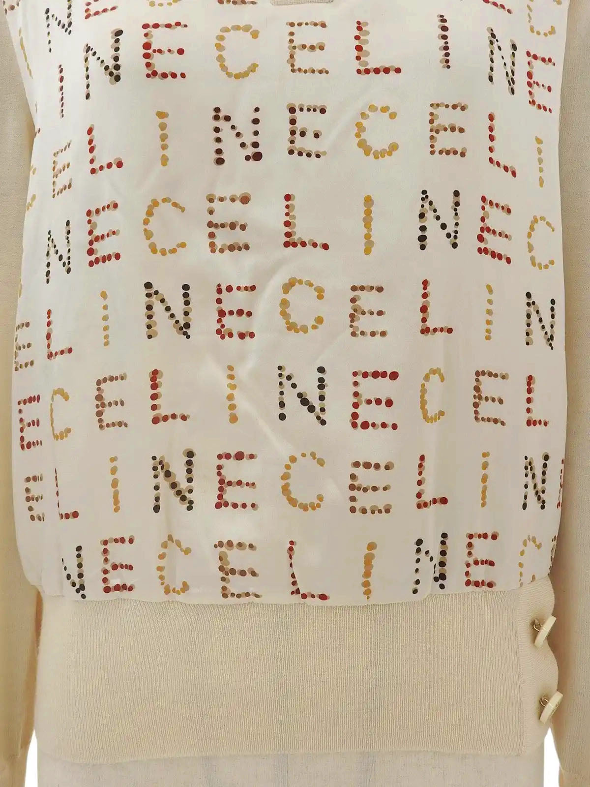 Wool and silk combination logo pattern long sleeve top in cream