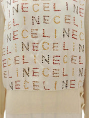 Wool and silk combination logo pattern long sleeve top in cream