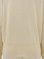 Wool and silk combination logo pattern long sleeve top in cream
