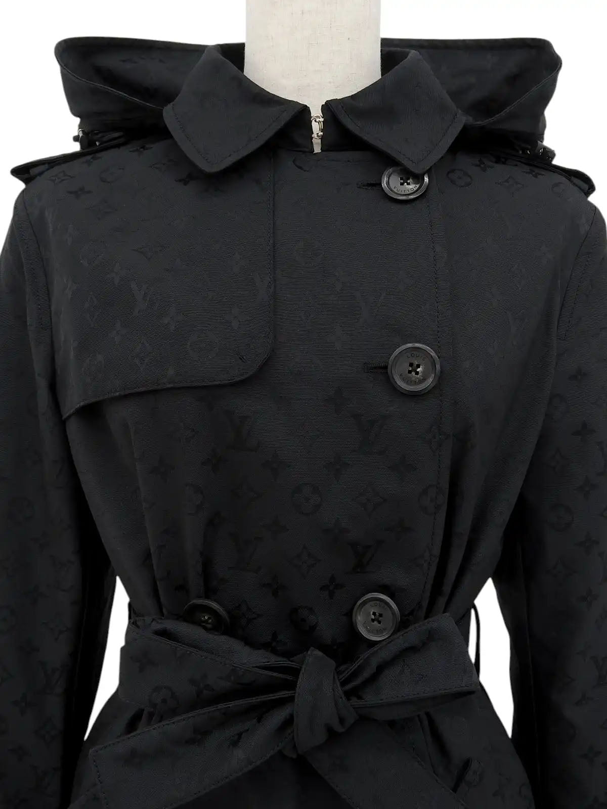 Monogram Pattern Short Trench Coat in Black