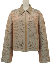 Multi-motif logo zip-up reversible blouson in bronze