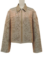 Multi-motif logo zip-up reversible blouson in bronze