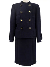 2001 wool collarless button-down set, navy