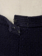 2001 wool collarless button-down set, navy