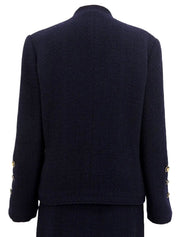 2001 wool collarless button-down set, navy