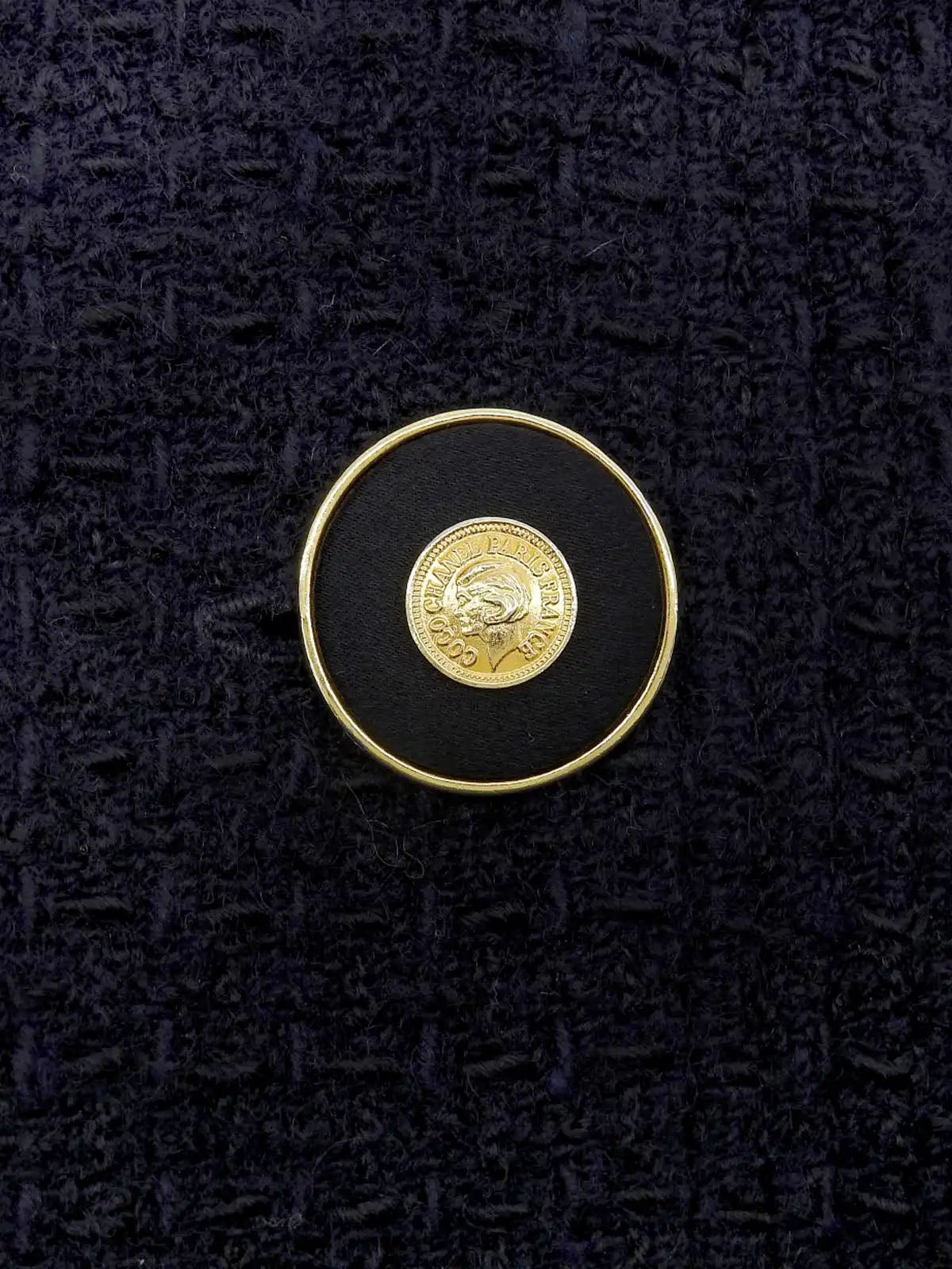 2001 wool collarless button-down set, navy