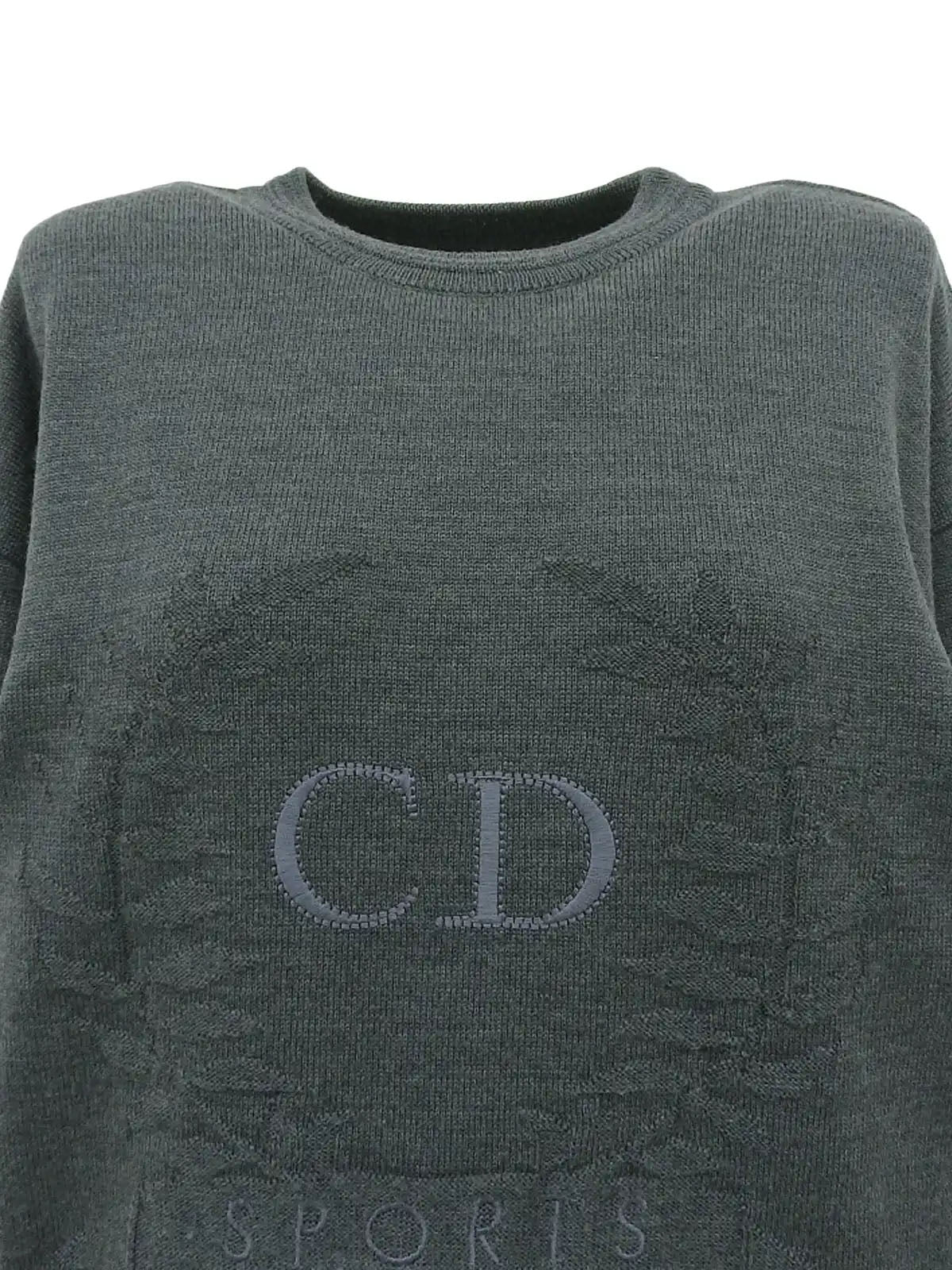 ロゴ刺繍長袖ニットトップス グレー