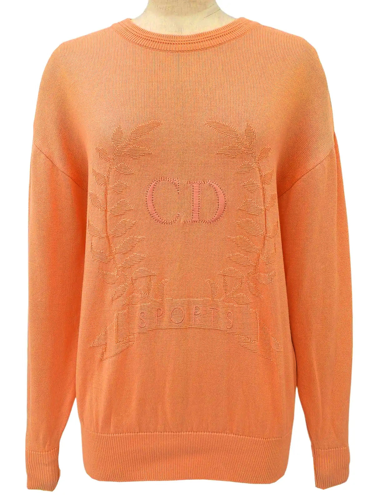 Logo Embroidered Long Sleeve Knit Top in Coral Orange