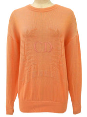 Logo Embroidered Long Sleeve Knit Top in Coral Orange