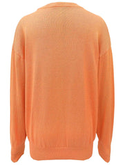 Logo Embroidered Long Sleeve Knit Top in Coral Orange