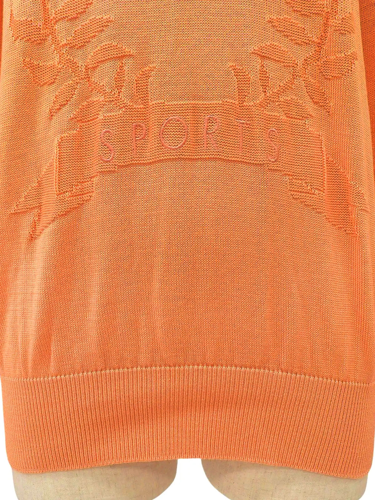 Logo Embroidered Long Sleeve Knit Top in Coral Orange