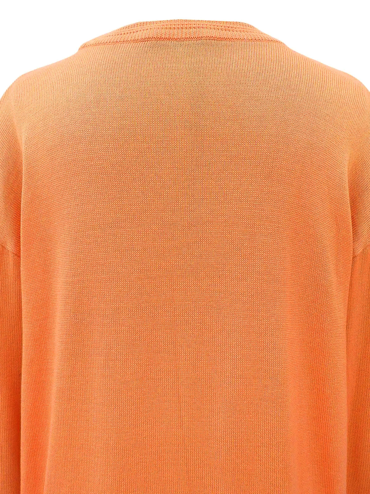 Logo Embroidered Long Sleeve Knit Top in Coral Orange