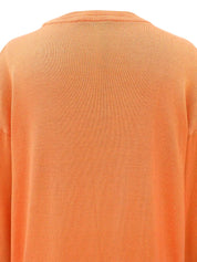 Logo Embroidered Long Sleeve Knit Top in Coral Orange