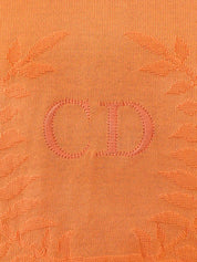 Logo Embroidered Long Sleeve Knit Top in Coral Orange