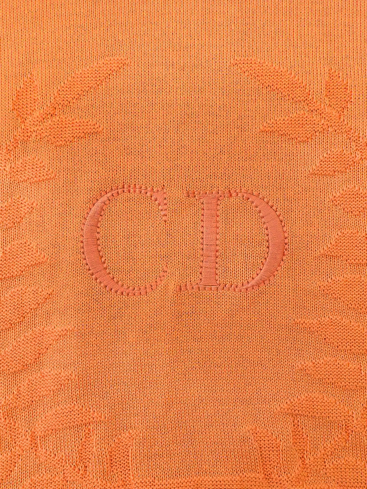 ロゴ刺繍ロングスリーブニットトップス　コーラルオレンジ