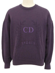 ロゴ刺繍長袖ニットトップス パープル