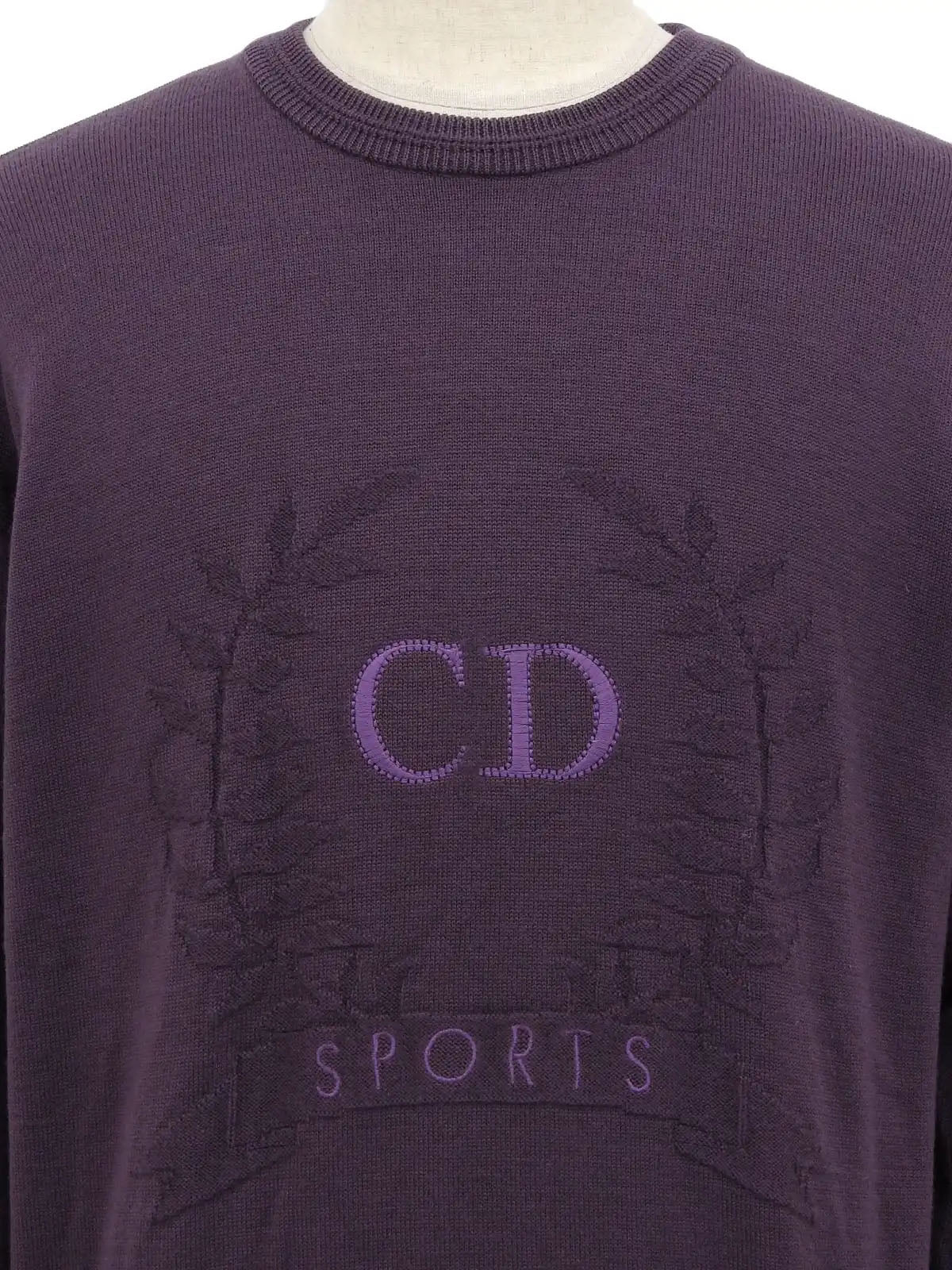 Purple logo embroidered long sleeve knit top