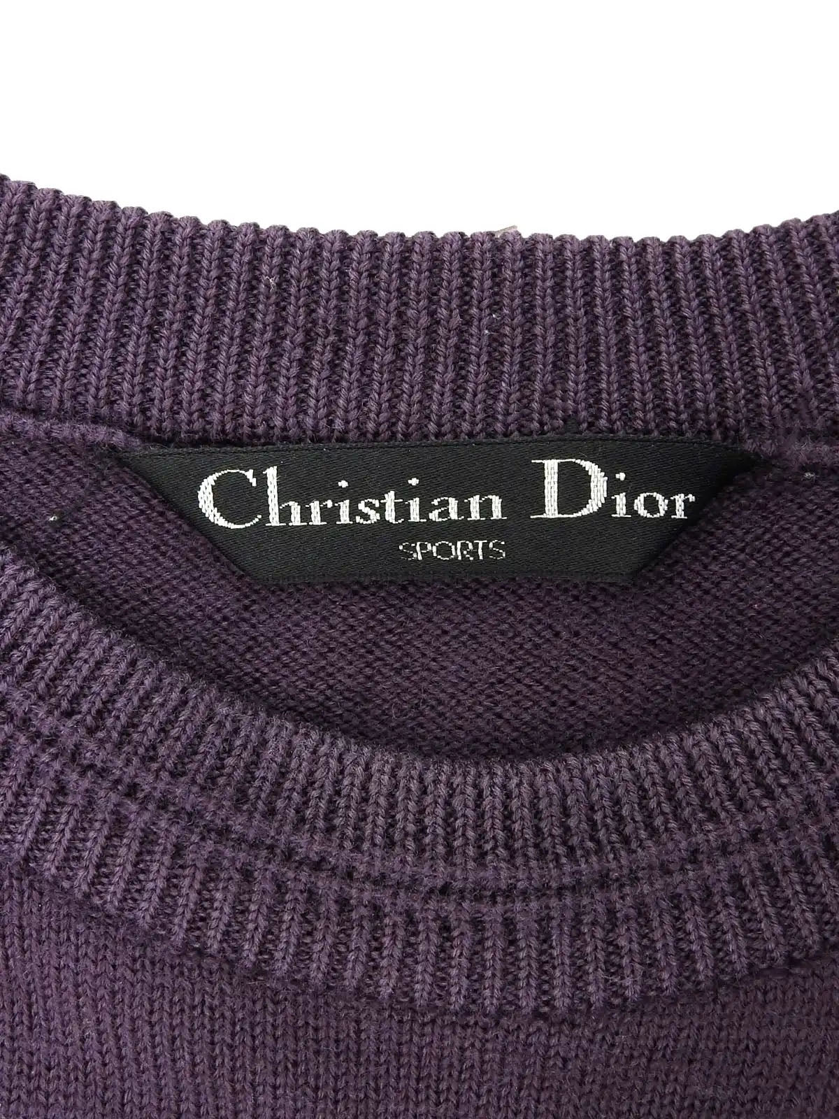 ロゴ刺繍ロングスリーブニットトップス　パープル